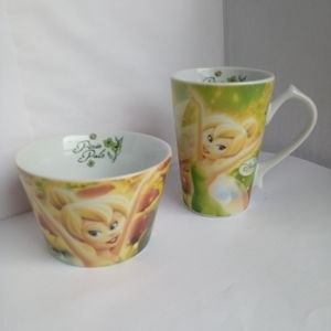 DISNEY TINKERBELL & PIXIE PALS MATCHING LITTLE MUG + BOWL, RARE, EUC